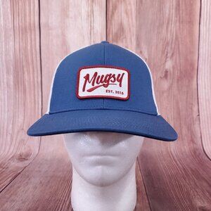 Mugsy Jeans Trucker Snapback Hat Cap Blue White Red Mesh Patch Workwear